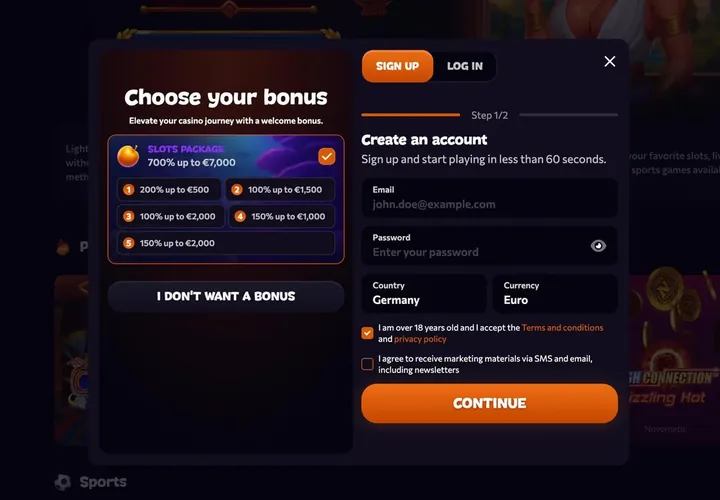Sélection du pack de bienvenue Aphrodite Casino : cinq paliers détaillés à l'inscription